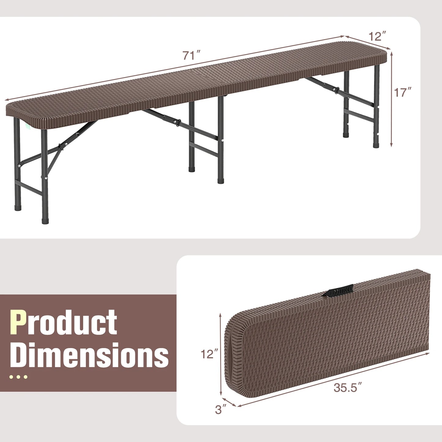 6 ft Plastic Folding Bench w/1320 LBS Capacity Handle & Lock For Outdoor Camping