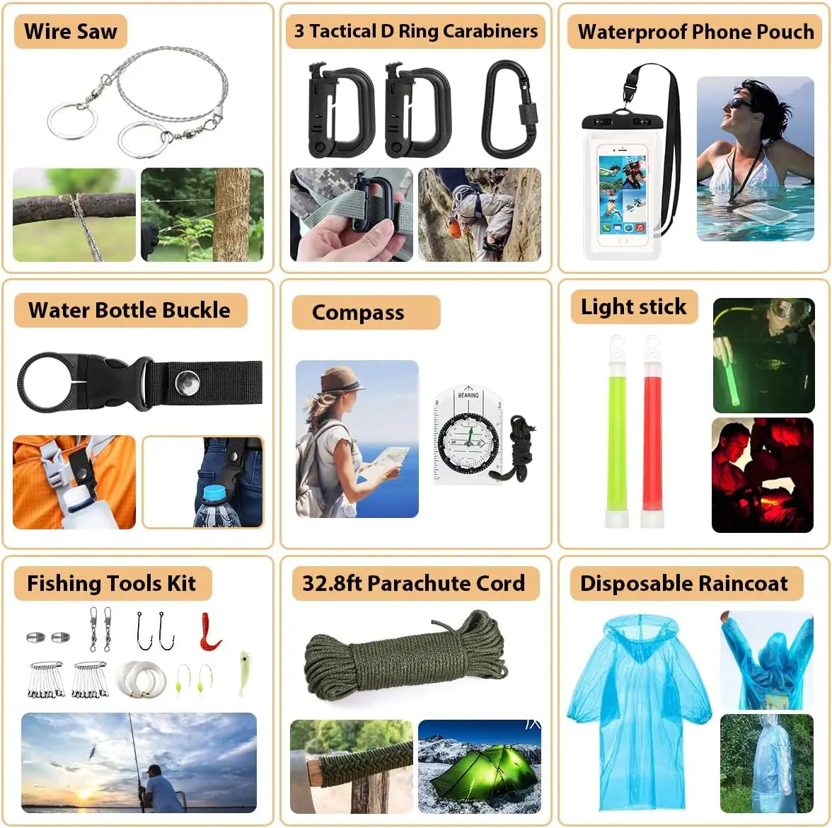 250Pcs Emergency Survival Kit with First Aid, Molle Bag & Tent for Outdoor Adventure, Hiking, Hunting