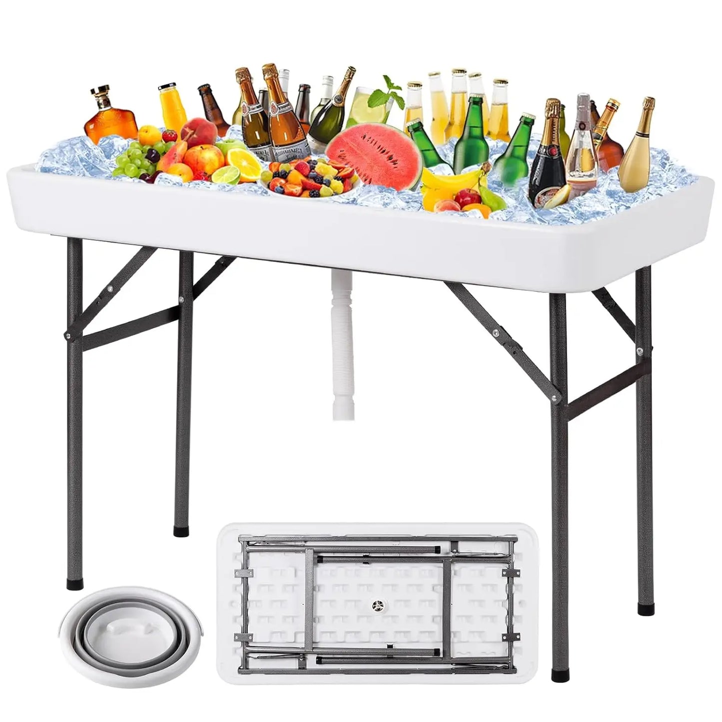 Folding Ice Cooler Table With Skirt And Drain Hose