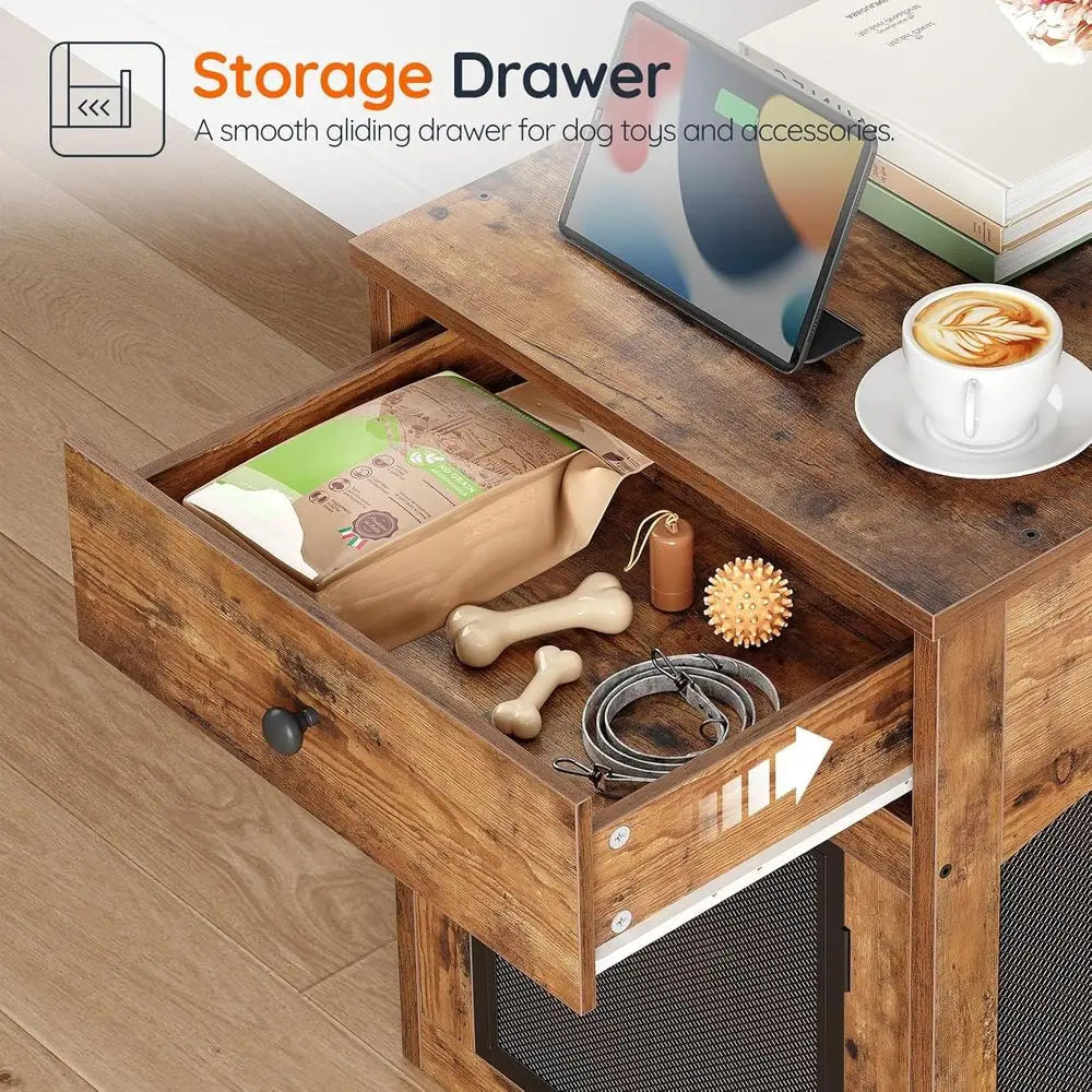 Dog Crate urniture, Dog Kennel with Der and Charging Station, Indoor Decorative Puppy House, Wooden Pet Crate End Table or Small