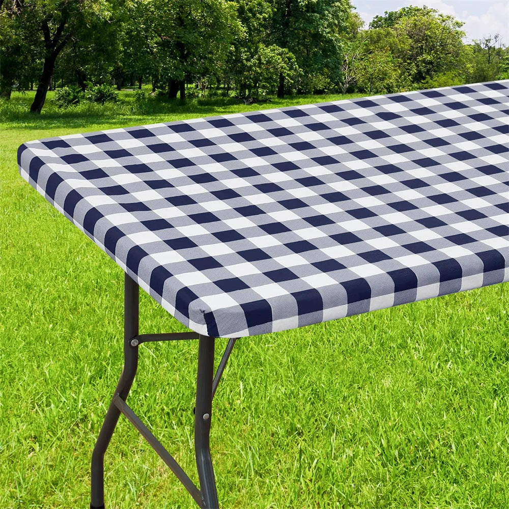 Kitinjoy Rectangle Table Cover Elastic Waterproof Table Cover Fitted Vinyl Tablecloth For Home Party Camping Table Cloth Outdoor