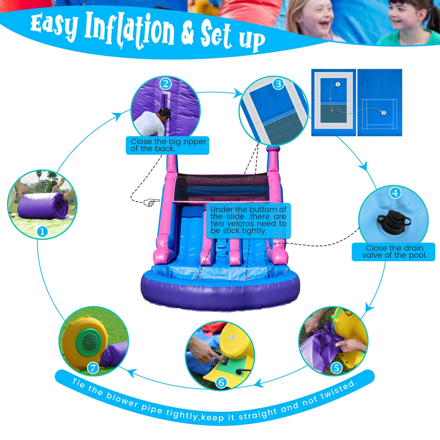 6.4m Commercial PVC Inflatable Double Water Slide Pool with Blower For Kids Commercial children's playground