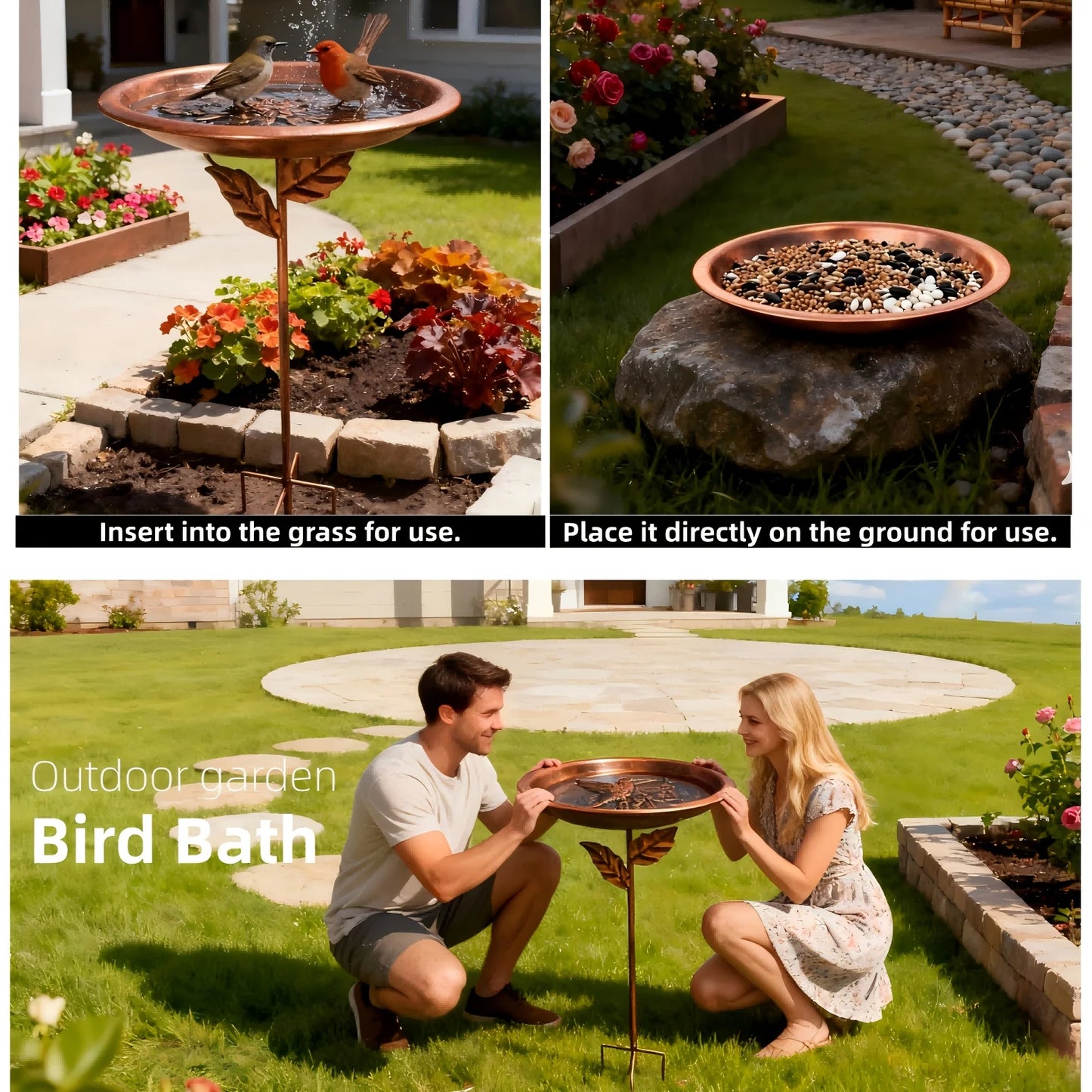 31-inch Outdoor Bird Bath 13'' Rustproof Vintage Iron Bird Feeder Waterer for Chickens Cardinals And Humming Birds Chicken Coop