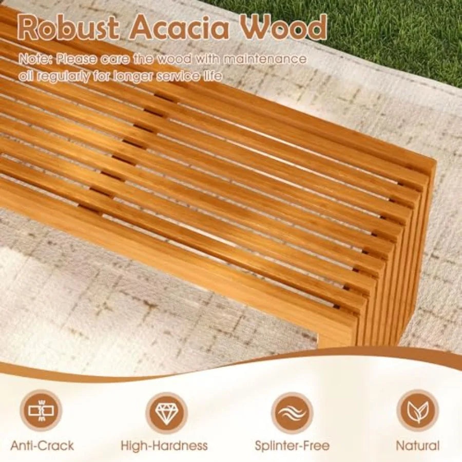Patio Acacia Wood Bench 36 Outdoor All-Slat Wood Bench for 2 People 800 lbs Capacity Outdoor Backless Seating Furniture for Par