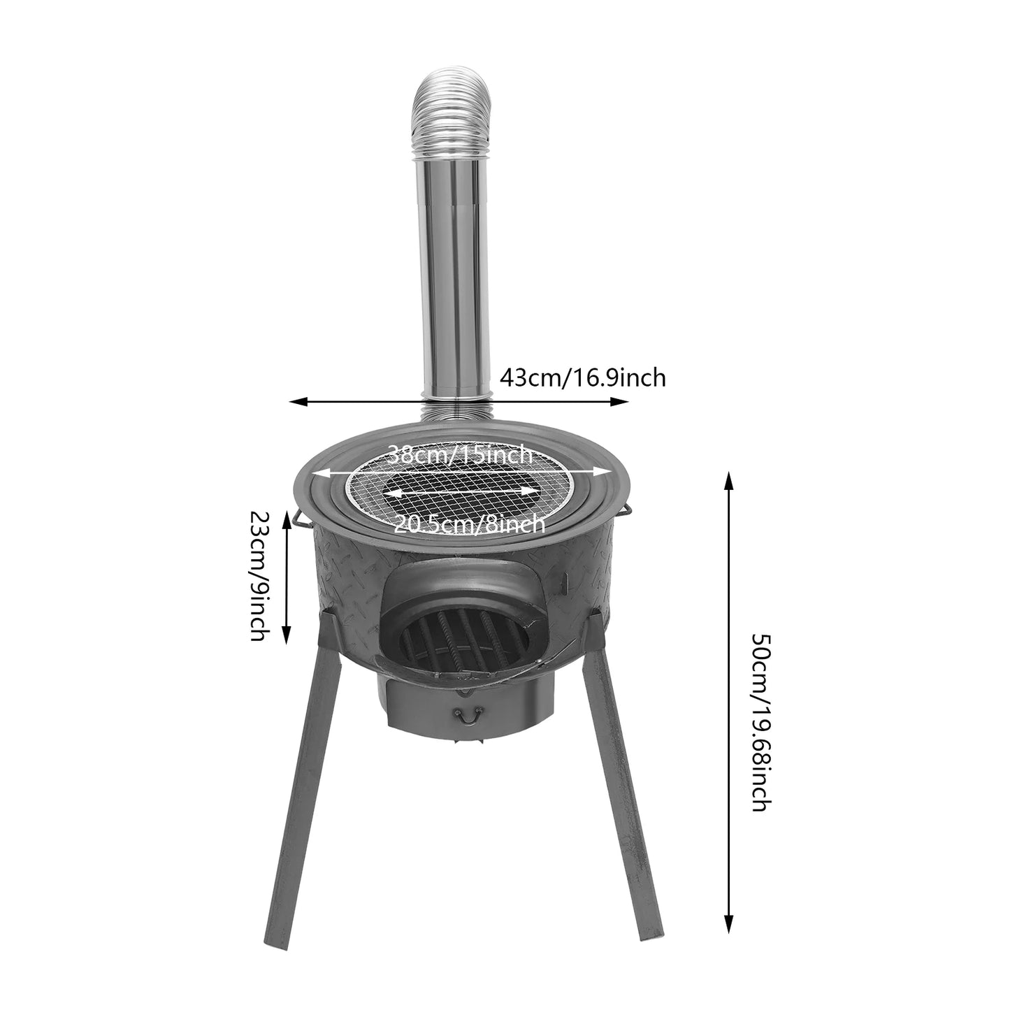 16.9 Inch Portable Wood Burning Stove with 3 Wok Rings, Portable & Detachable Design with Chimney for Yard Camping Garden BBQ
