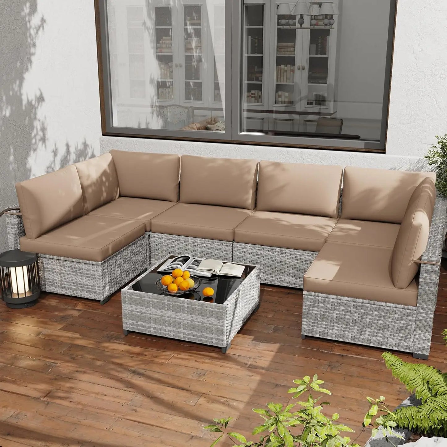 -Piece PE Rattan Outdoor Sectional Sofa, All-Weather Wicker Patio Conversation Set with Cushions & Coffee Table Gar
