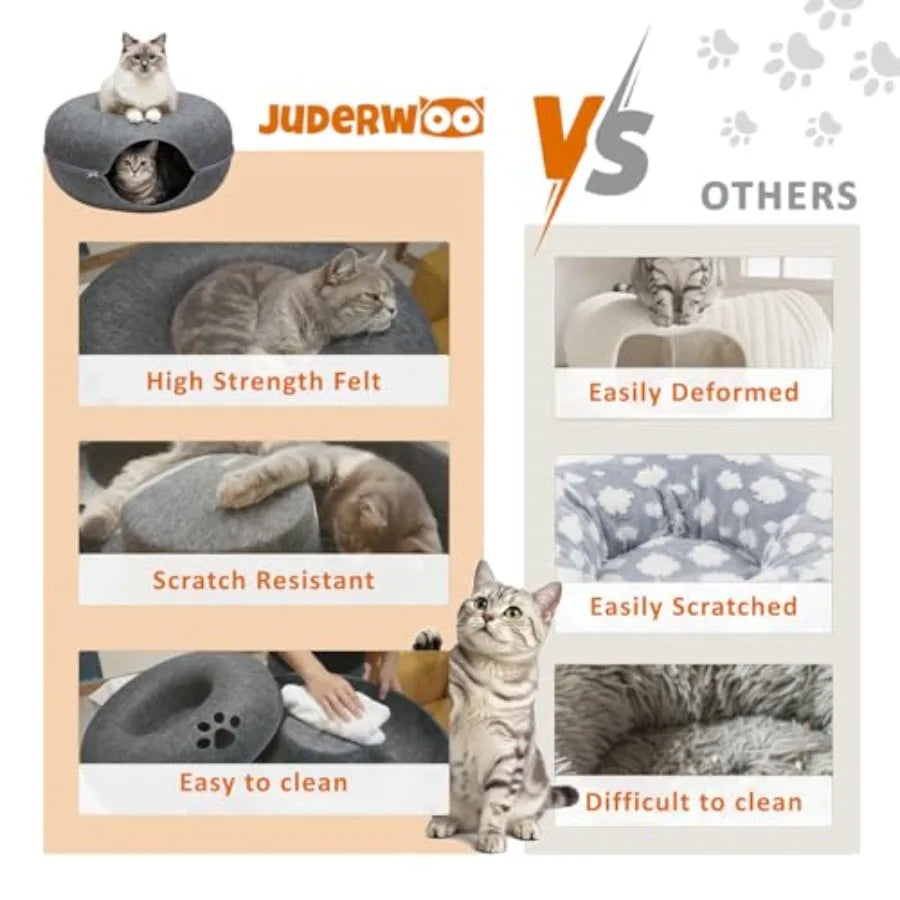 Peekaboo Cat Tunnel with Cute Paw Window Large Indoor Donut Cat Cave for Play Nap Random Zipper Color White/Charcoal Gray Scrat