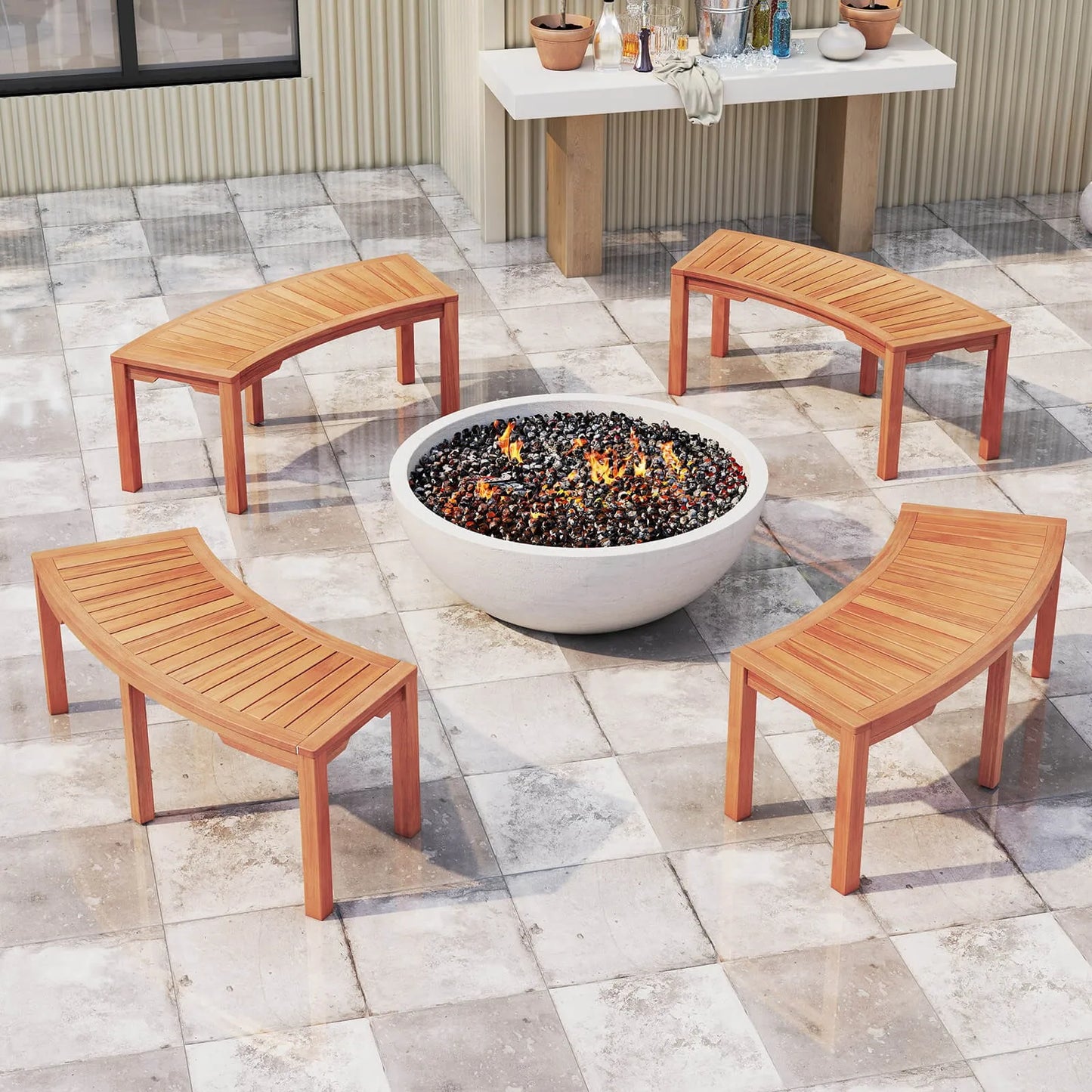 Outdoor Curved Bench w/Slatted Seat Wrap Around Tree Bench 2-Person Seating