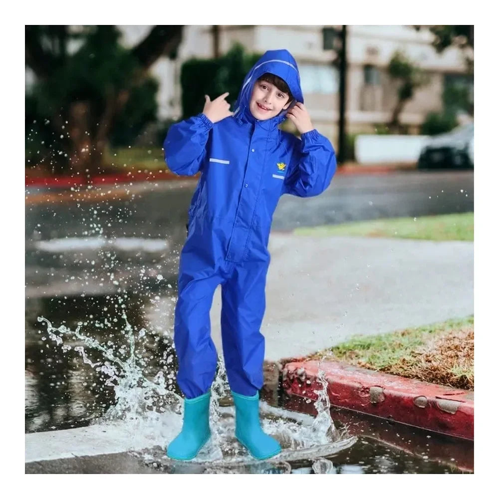 JiAmy Toddler One Piece Rain Suit Rain Poncho Waterproof Muddy Buddy Rain Jacket Full Body Raincoat