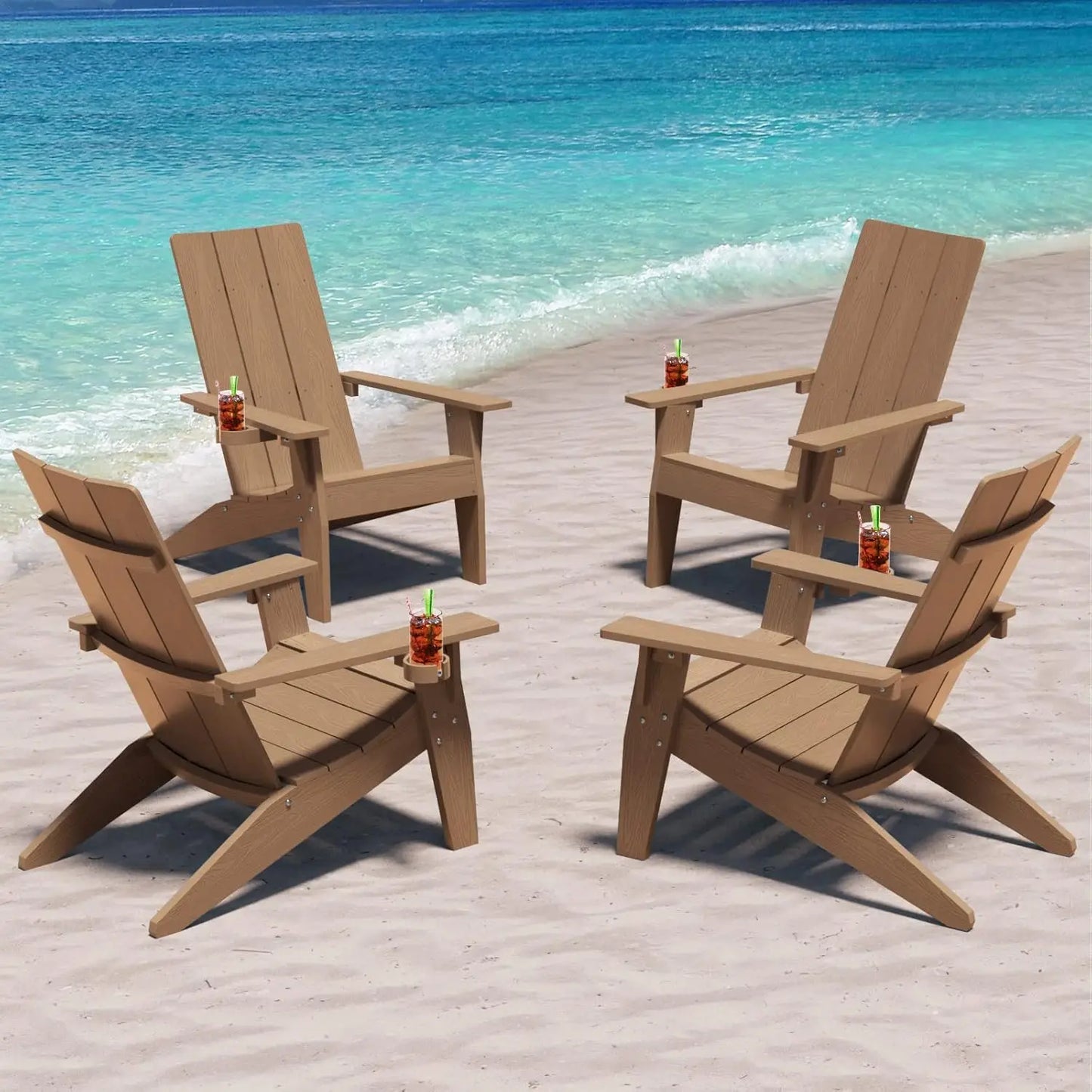 Modern Adirondack Chairs Set of 4 Weather Resistant with Cup Holder Oversize Plastic Fire Pit Chairs Plastic, Customized