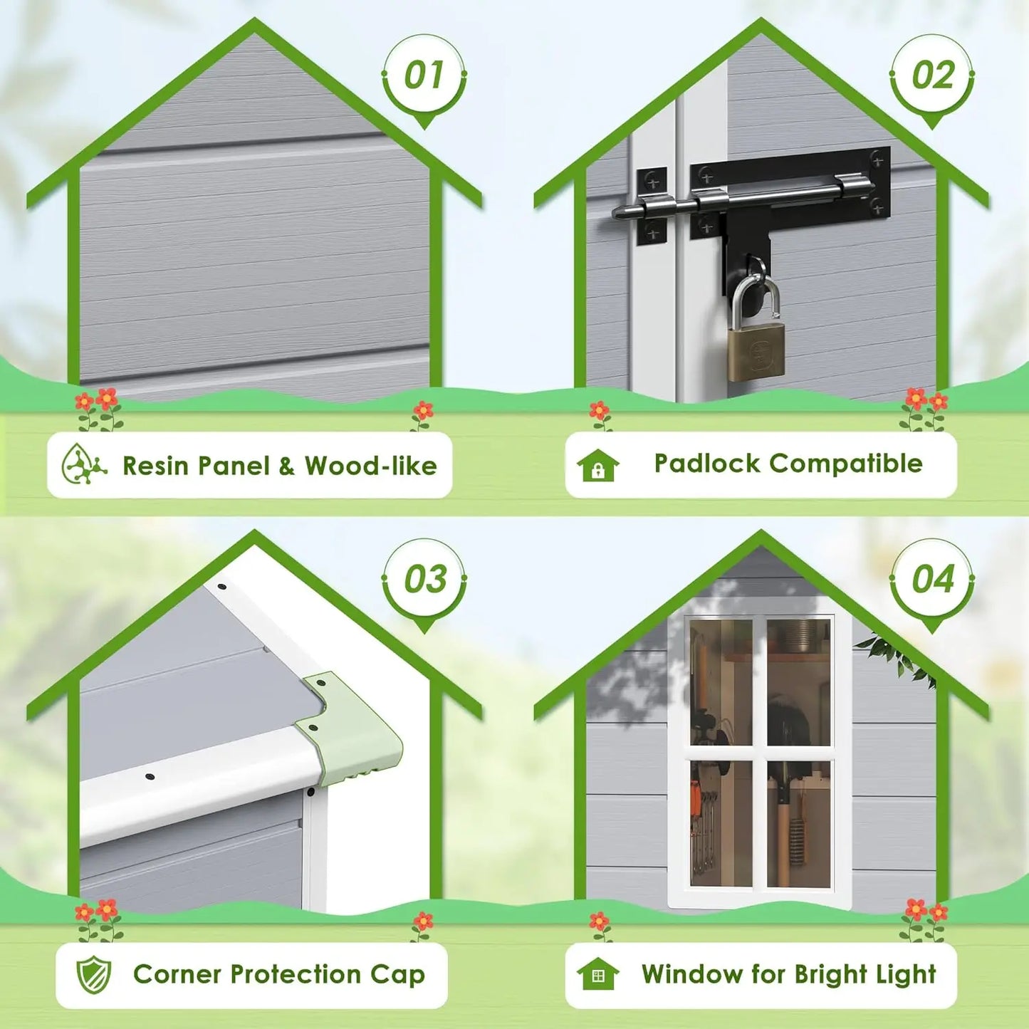Outdoor Storage Shed, 5 x 4 FT Resin Shed with Floor and Lockable Door, Plastic Garden Tool Outside Sheds for Patio, Customized