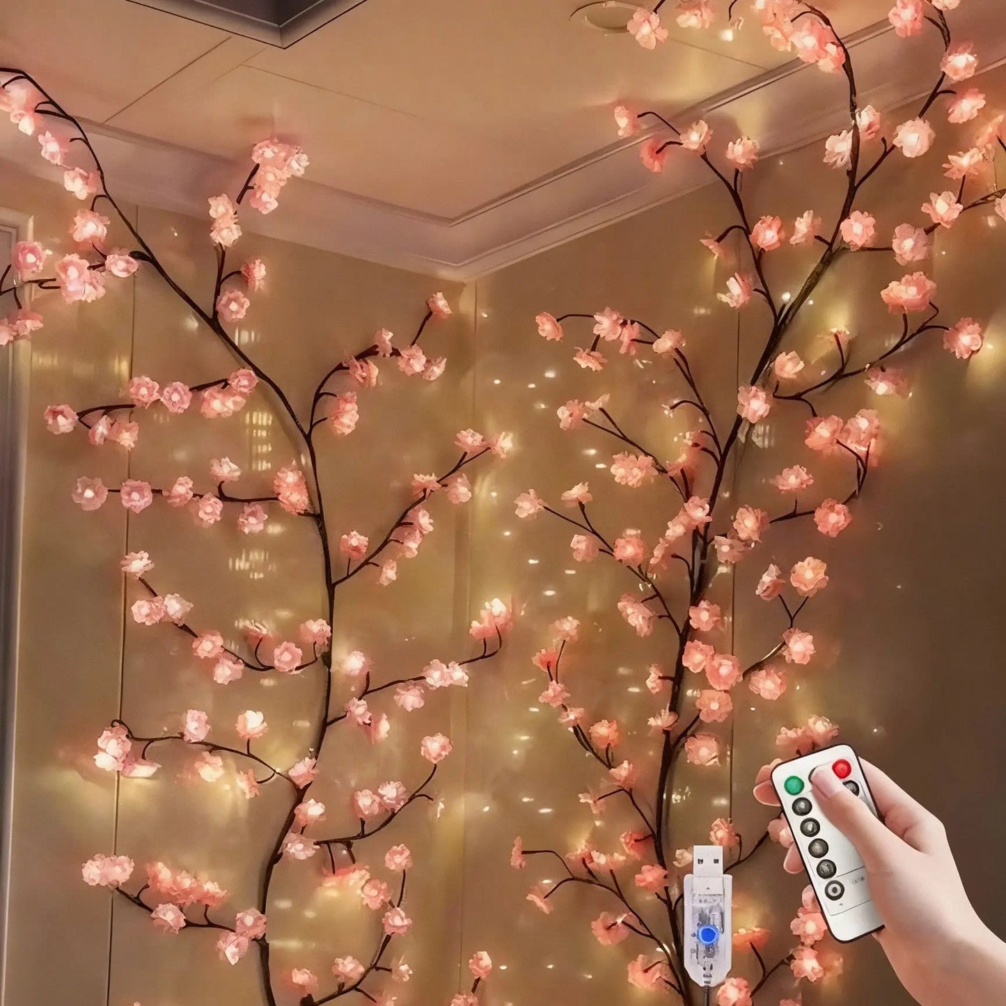 96LED cherry blossom tree light, DIY simulated cherry blossom bedroom decoration light, suitable for parties, restaurants, dance