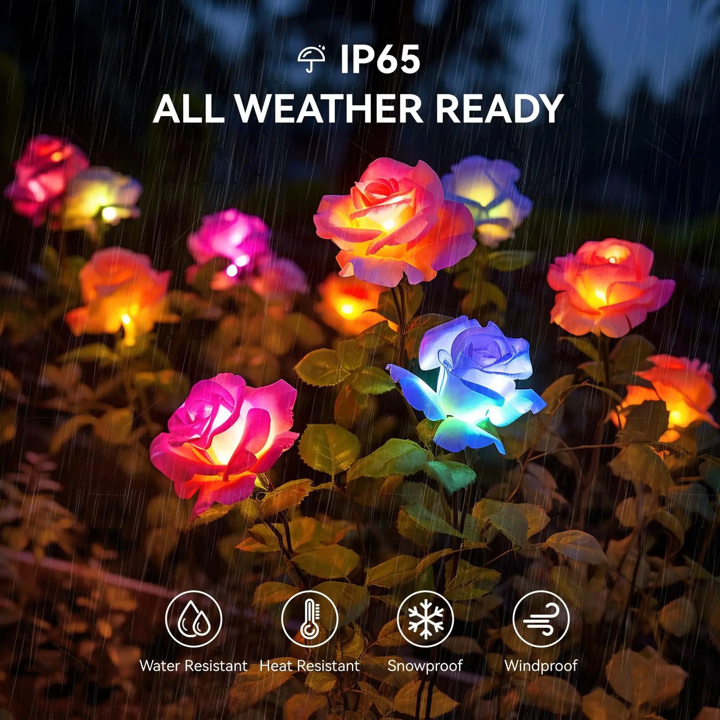Solar Garden Lights Outdoor,Waterproof 7 Color Changing Solar Powered Flowers Lights for Outside Patio Yard Pathway