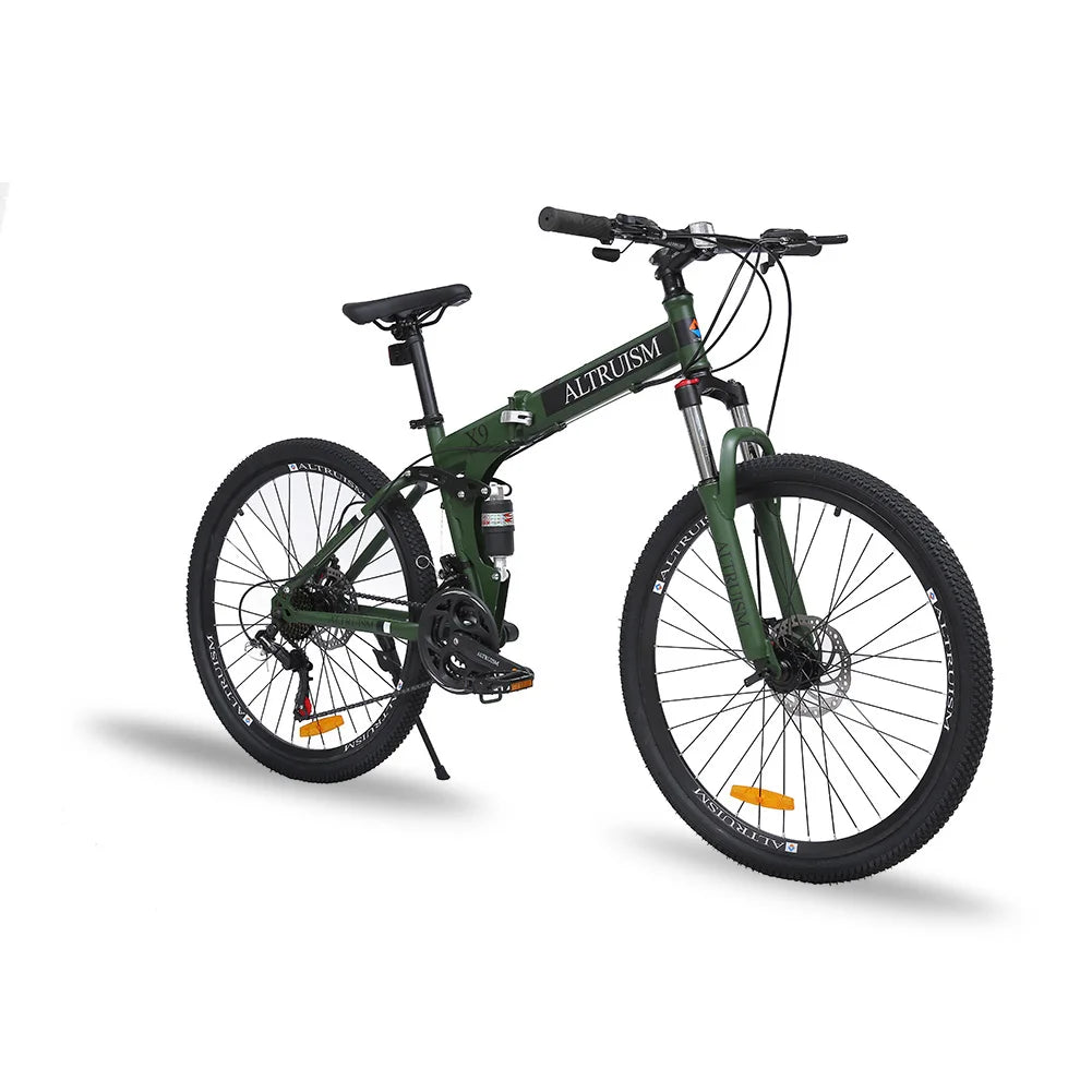 ALTRUISM 26 Inch Full Suspension Mountain Bike for Adults, 21 Speed Dual Disc Brake, Adjustable High Carbon Steel Frame in Black