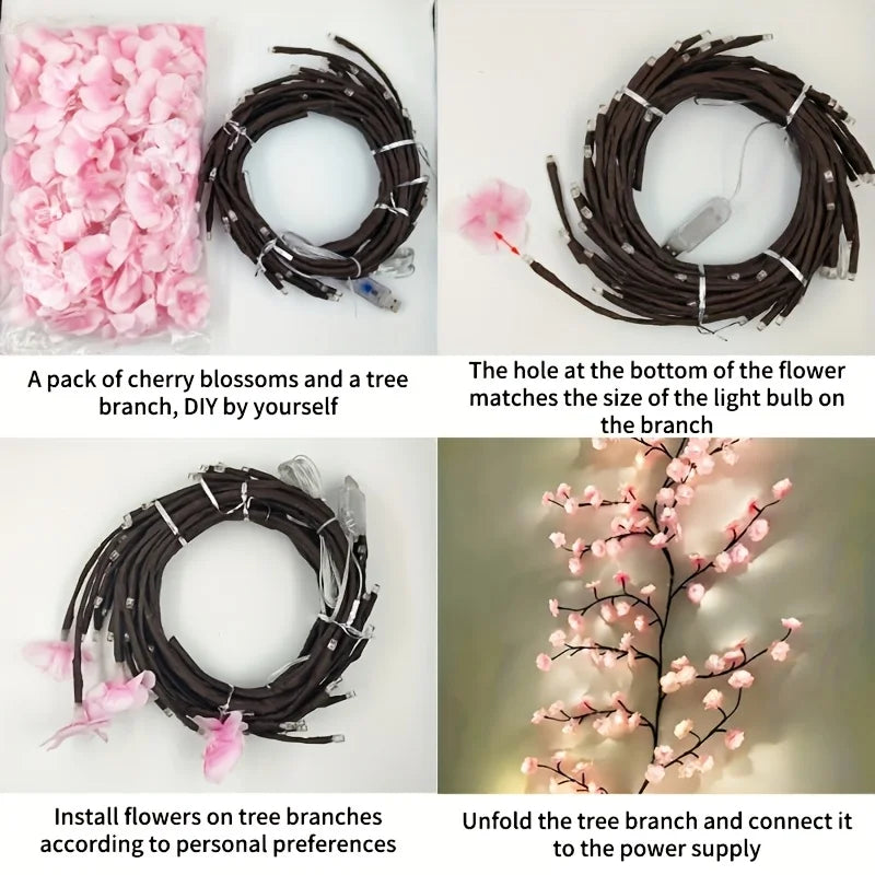 96LED cherry blossom tree light, DIY simulated cherry blossom bedroom decoration light, suitable for parties, restaurants, dance