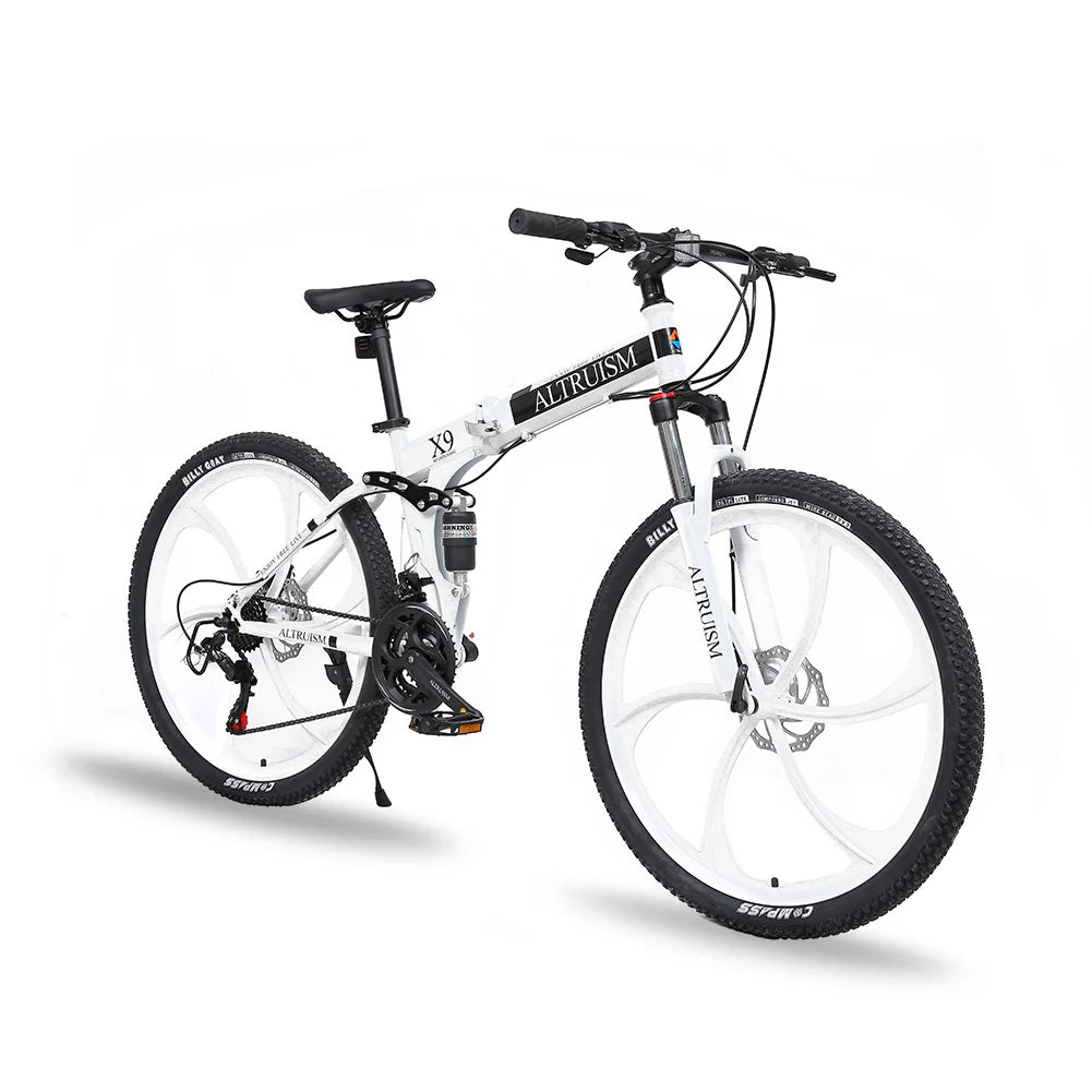 ALTRUISM 26 Inch Full Suspension Mountain Bike for Adults, 21 Speed Dual Disc Brake, Adjustable High Carbon Steel Frame in Black