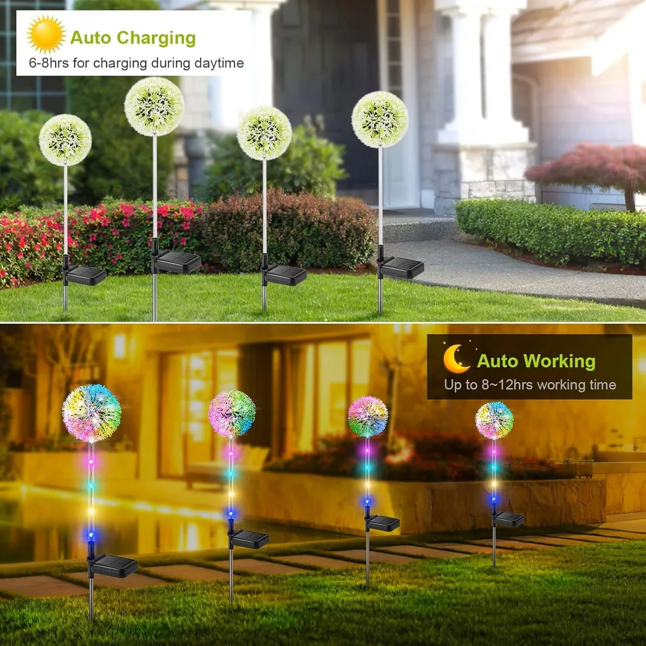 2/4 Pack Solar Garden Lights Outdoor Solar Dandelion Ground Plug-in light Garden Light LED Light Outdoor Solar Flower Light