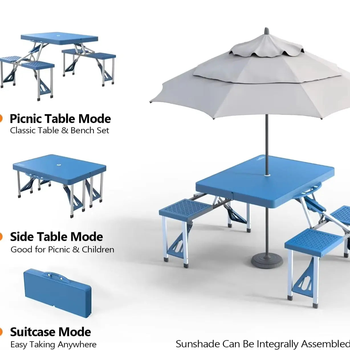 mesa para picnic plegable,4 Ft Camping Picnic Table Set with 4 Seats with Umbrella Hole Folding Lightweight Suitcase Card Table