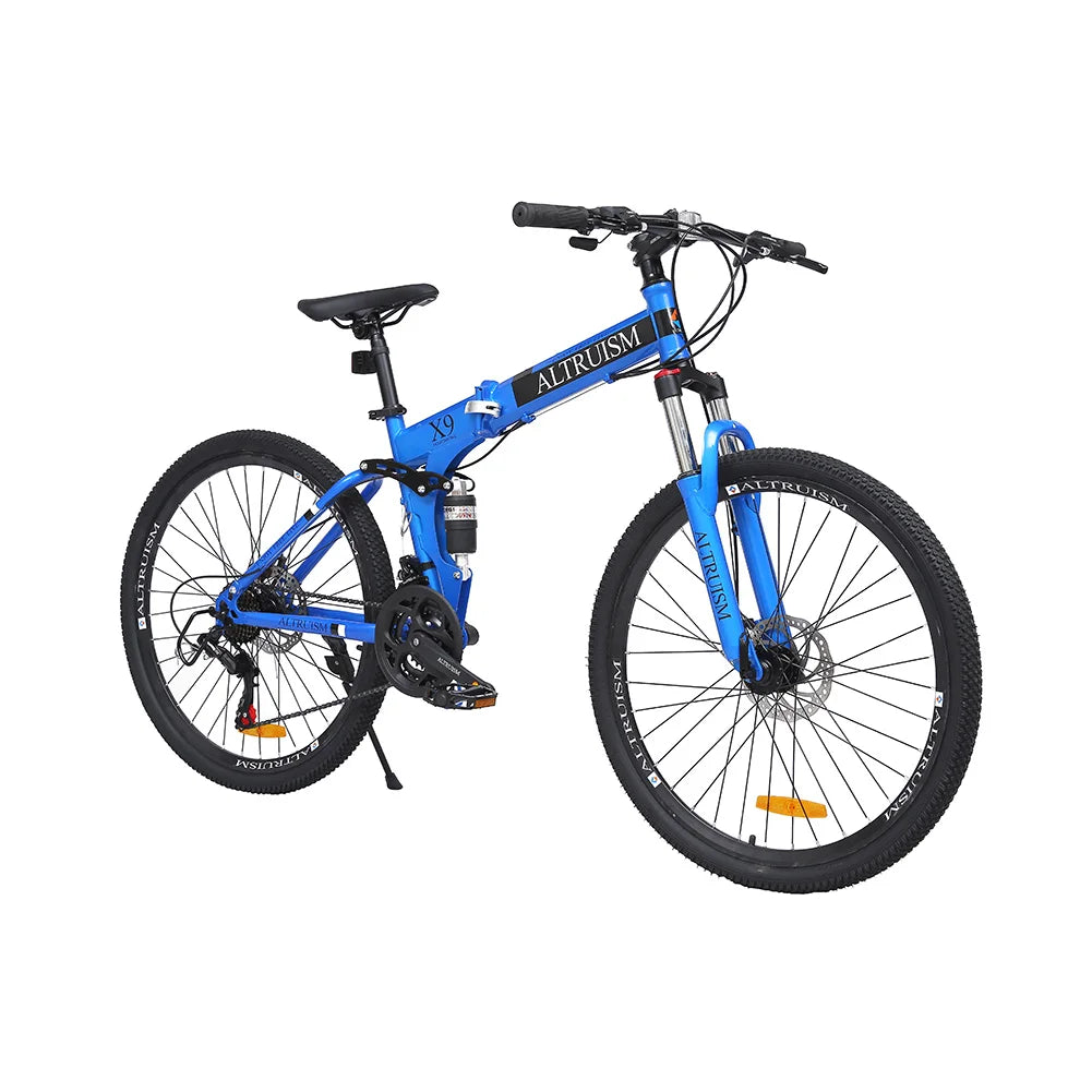 ALTRUISM 26 Inch Full Suspension Mountain Bike for Adults, 21 Speed Dual Disc Brake, Adjustable High Carbon Steel Frame in Black