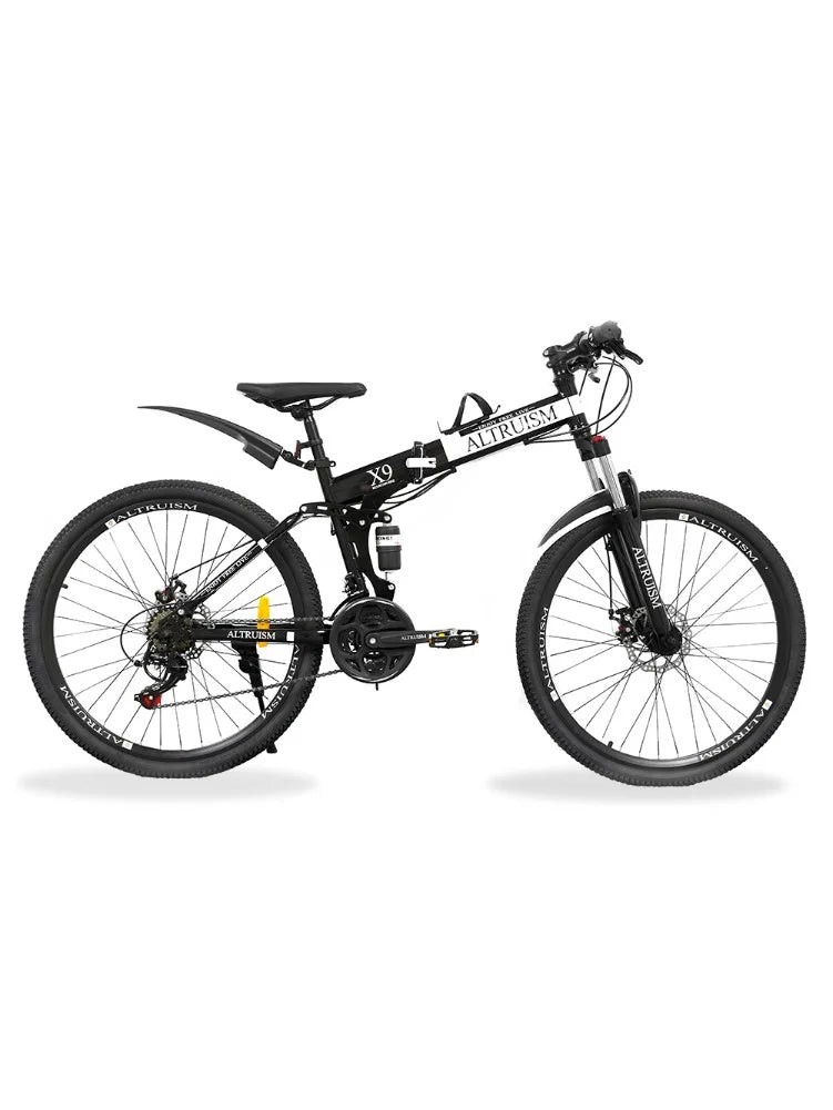 ALTRUISM 26 Inch Full Suspension Mountain Bike for Adults, 21 Speed Dual Disc Brake, Adjustable High Carbon Steel Frame in Black