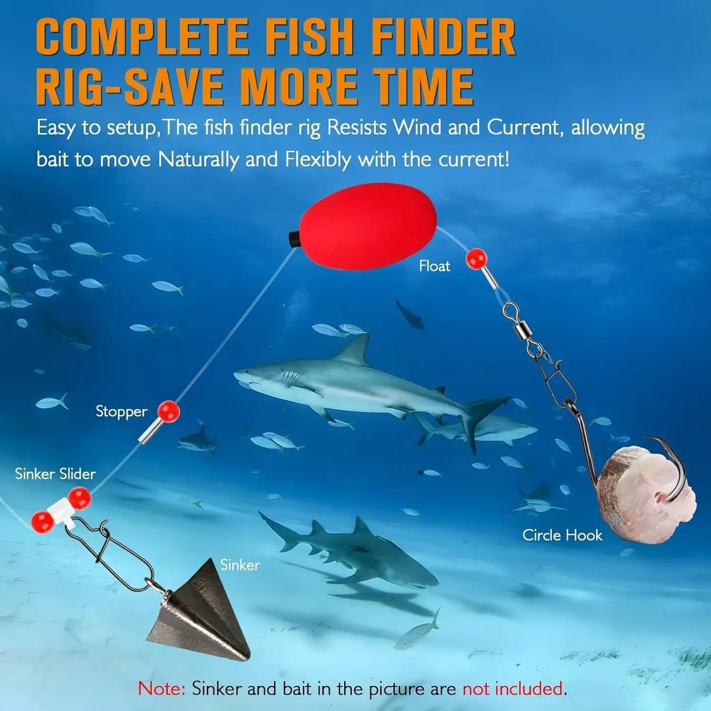 Dovesun Fish Finder Rig with Float 20.5" Surf Fishing Rigs 90LB Surf Fishing Tackle for Shark Bluefish Stripers 6PCS 5/0 8/0
