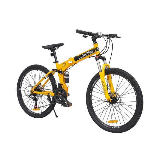 ALTRUISM 26 Inch Full Suspension Mountain Bike for Adults, 21 Speed Dual Disc Brake, Adjustable High Carbon Steel Frame in Black