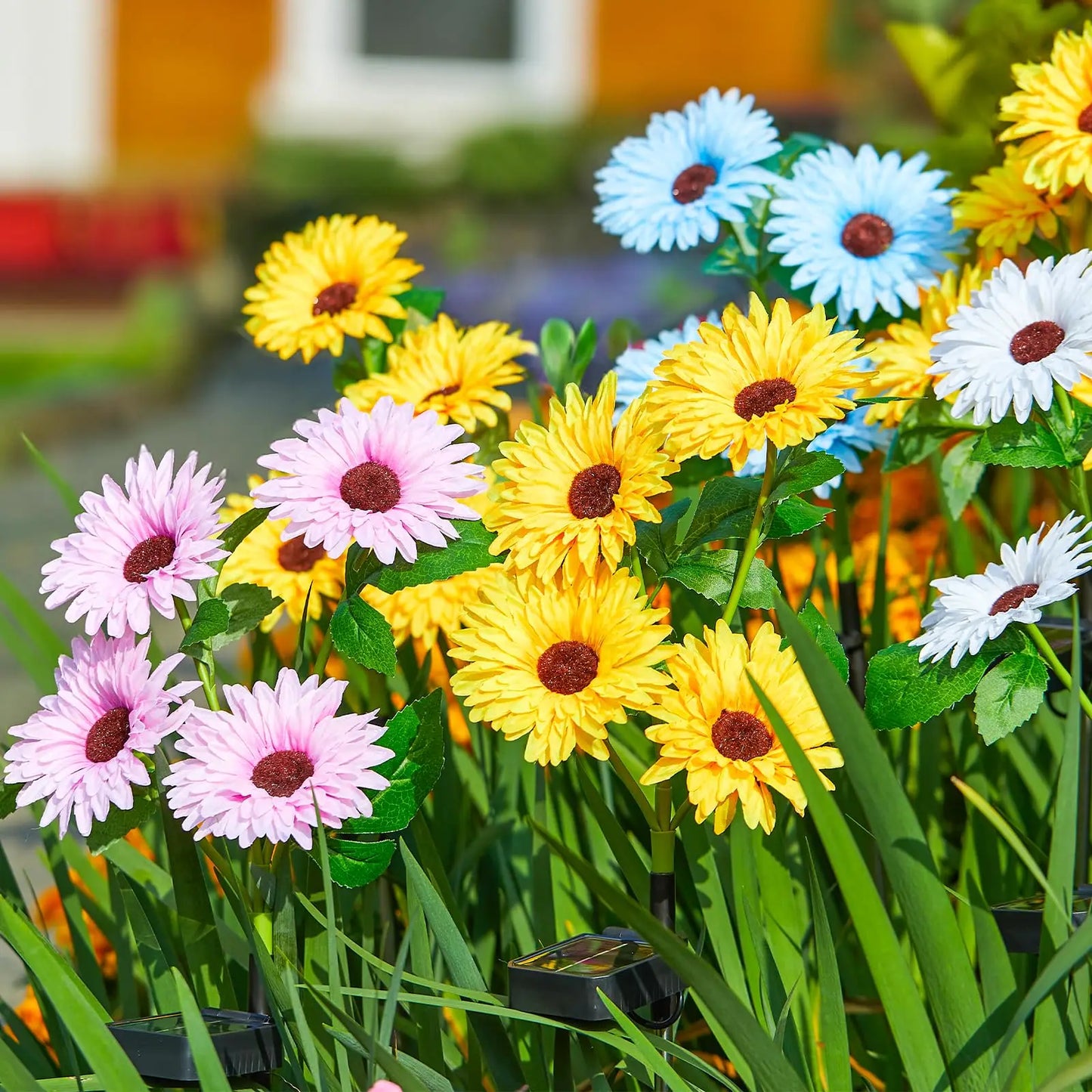 Solar Outdoor Garden Lights, 16 Glowing Daisy Flowers Solar Lights, Waterproof Solar Flower Lights for Yard Patio Pathway Decor