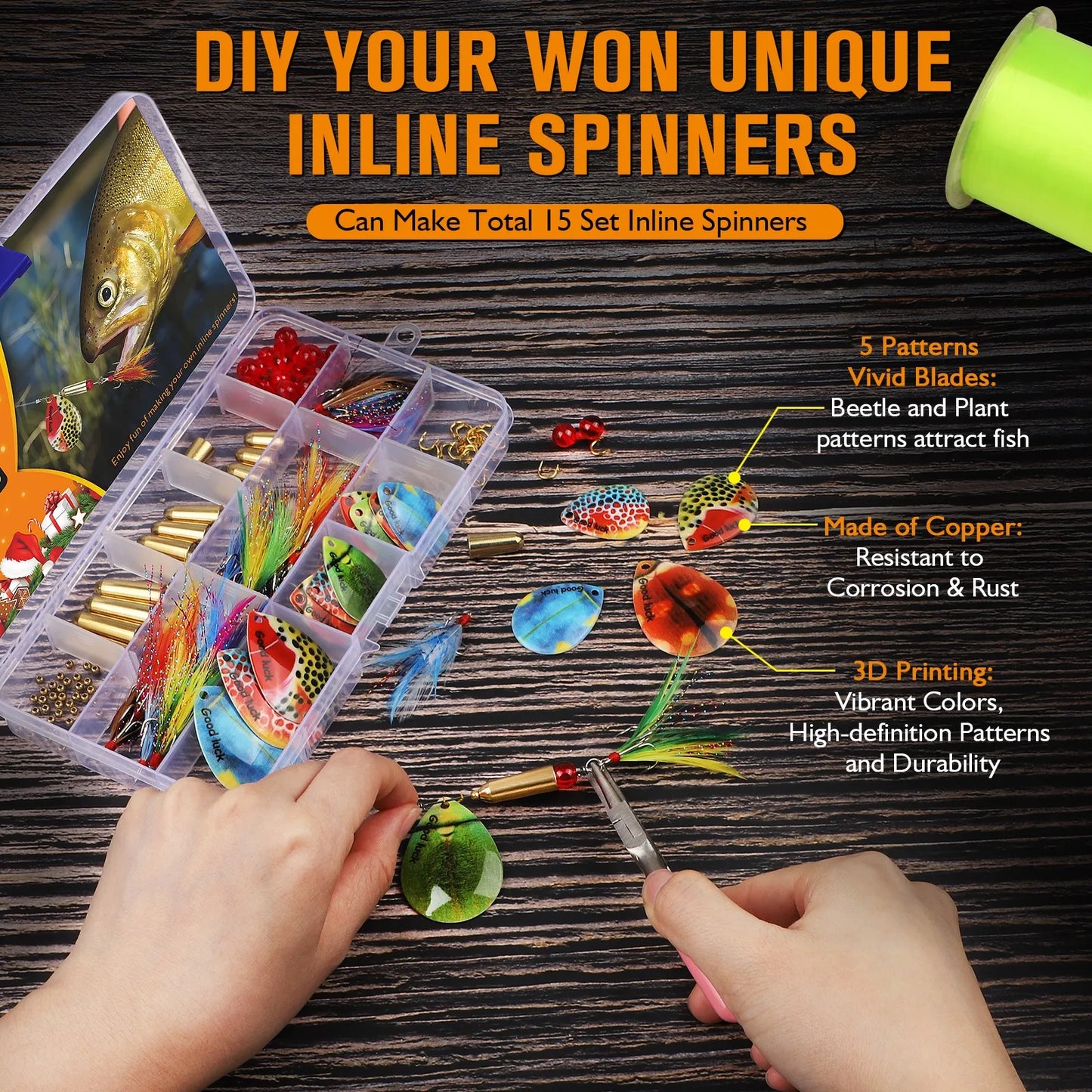 155pcs Fishing Lure Making Kit - DIY Inline Spinner Baits for Bass Fishing Trout Salmon Freshwater Gift for Men