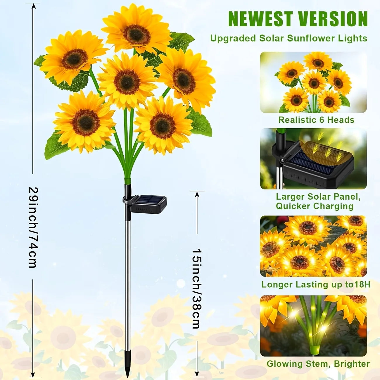 Solar Lights Outdoor Decor - Upgraded,Solar Sunflower Lights,Waterproof Solar Outdoor Lights Auto ON/Off Solar Decorative Lights