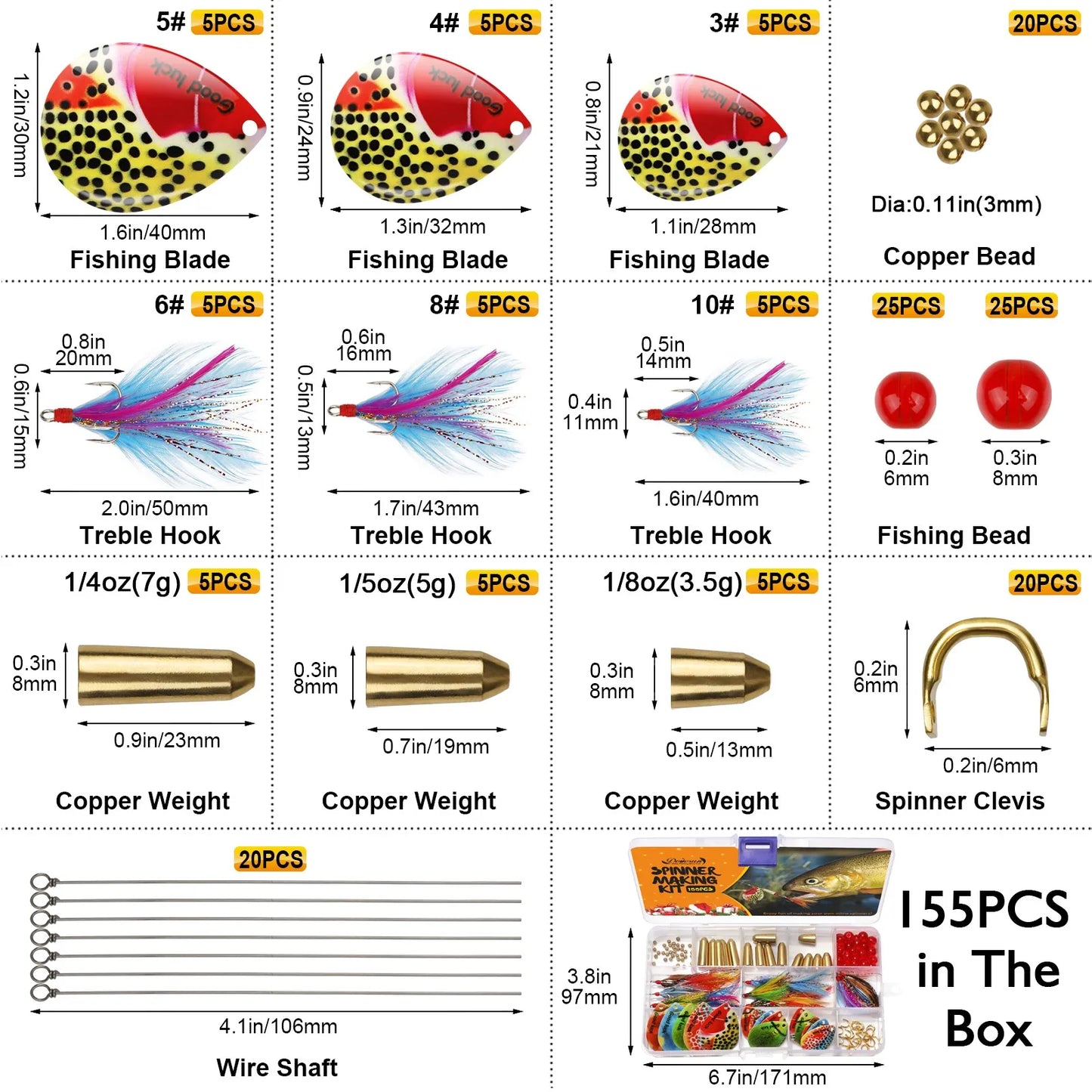 155pcs Fishing Lure Making Kit - DIY Inline Spinner Baits for Bass Fishing Trout Salmon Freshwater Gift for Men