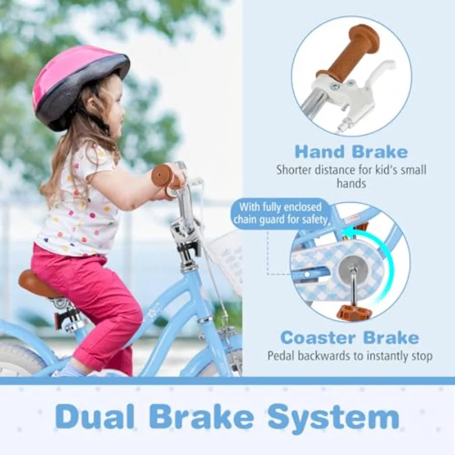 OLOEY Kids Bike With Adjustable Seat Training Wheels Basket