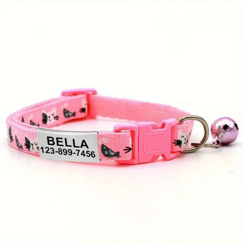 Personalized Cat Collar with Bell Buckle Customized Nametag Puppy Kitten Necklace Free Engraved name ID tag Nameplate