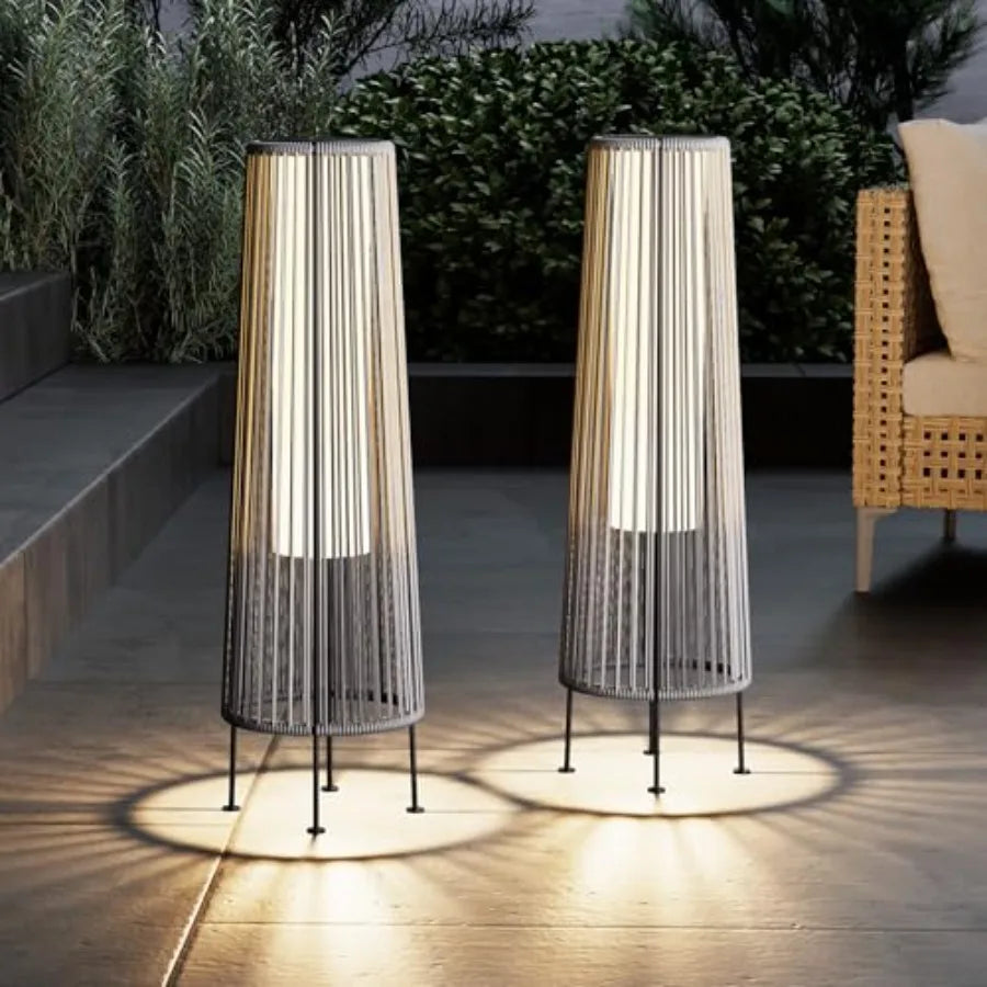 Outdoor Floor Solar Light 2-Pack Wicker Solar Patio Lamp Waterproof Outside Deck Lamp for Porch Yard Garden Lawn Decorations -