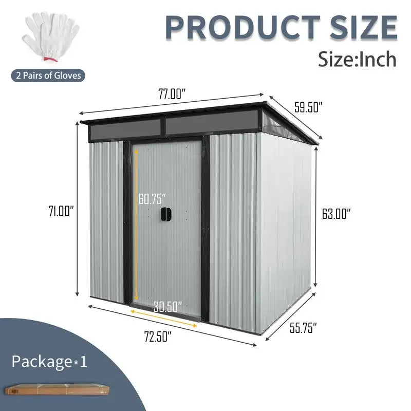 6ft x 5ft Outdoor Metal Storage Shed with Lockable Sliding Doors and Transparent Panel for Garden and Lawn - White & Black
