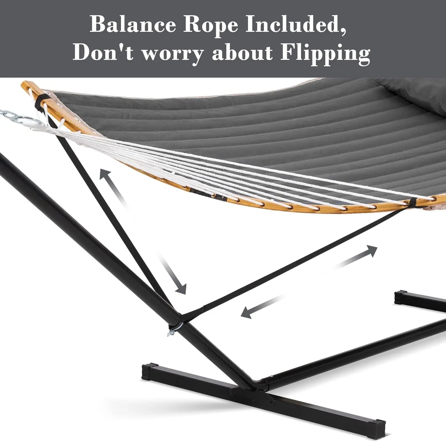 Double Portable Hammock with Stand, 2 Person Outdoor Camping Hammock, Curved Spreader Bar and Balance Ropes Included