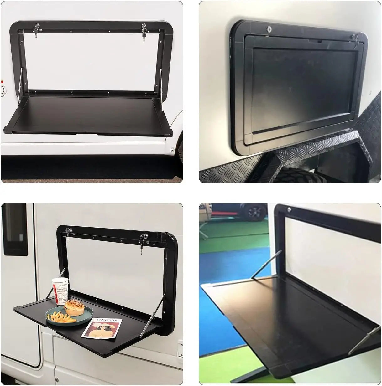 Foldable Aluminum Wall Mounted Picnic Table 31.5" x 17.7", Lockable Design for RV, Trailer, Camper, RV and Other Outdoor Uses.