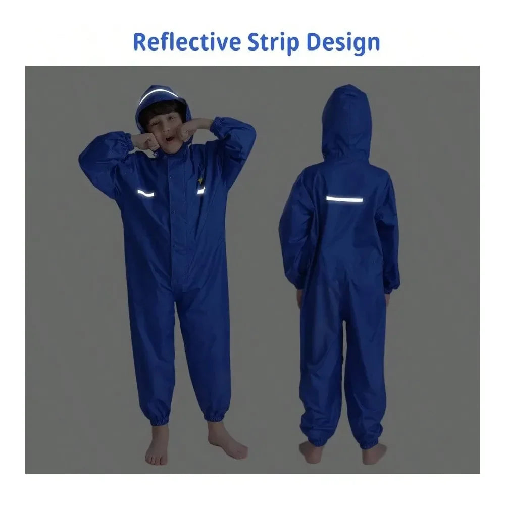 JiAmy Toddler One Piece Rain Suit Rain Poncho Waterproof Muddy Buddy Rain Jacket Full Body Raincoat