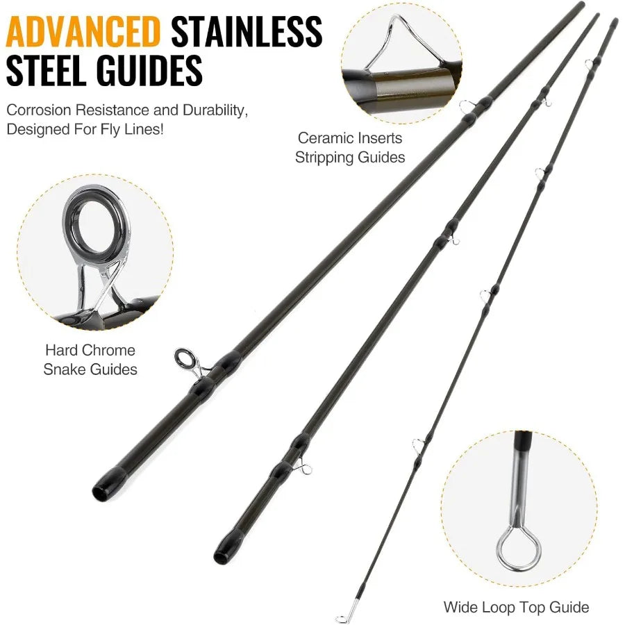 Lightweight UltraPortable Graphite Fly Fishing Rod and Reel Combo Starter Kit 4 Piece Complete Package with Carrier Bag for Out