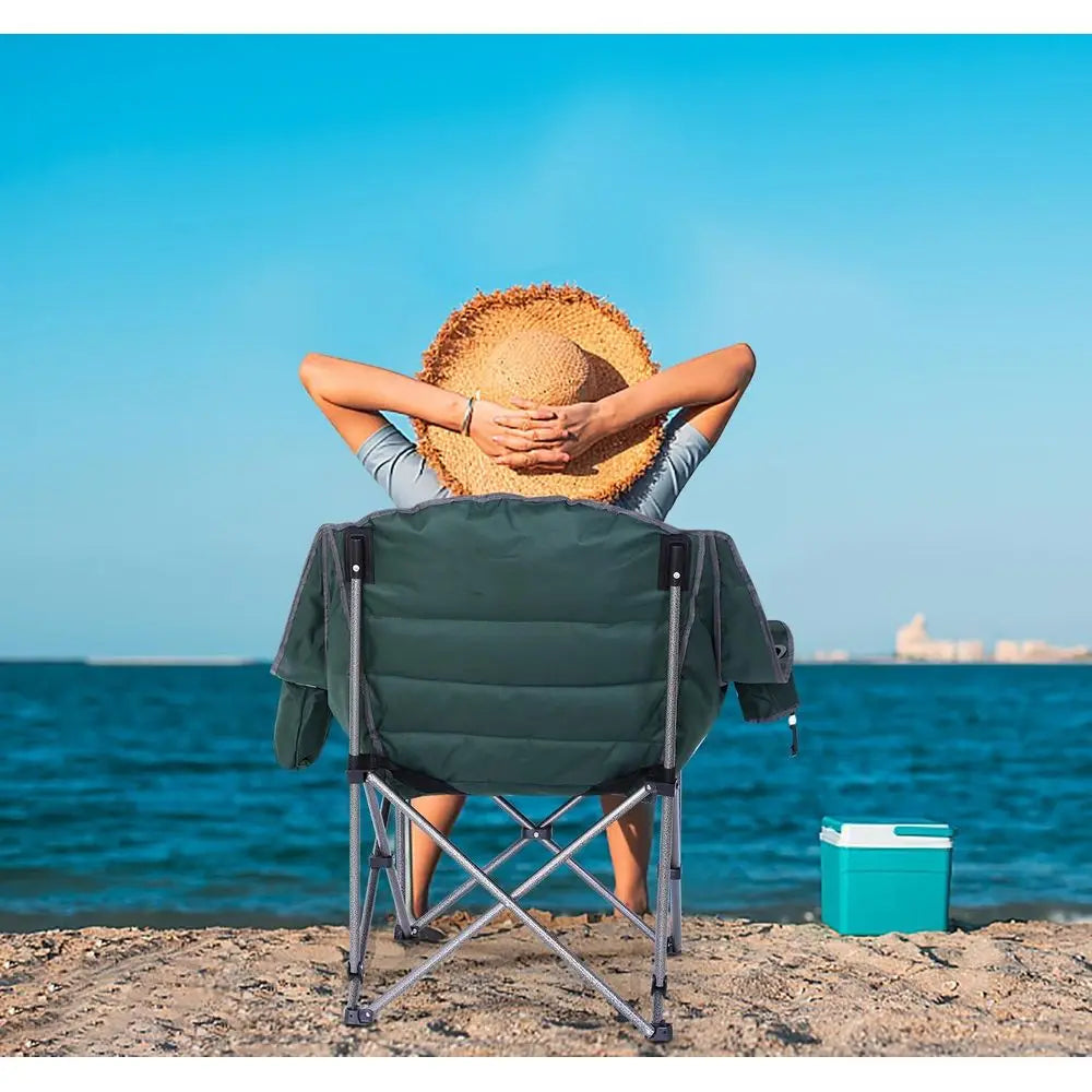 Extra-Large Padded Outdoor Camping Chair with Cooler, Cupholder, and Carry Bag