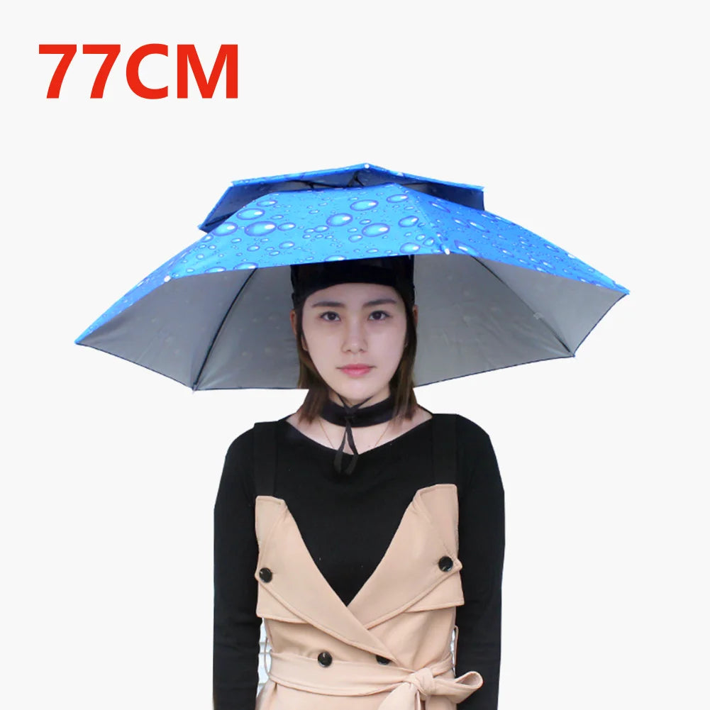 55/69/77/95cm Outdoor Fishing Caps Rain Umbrella Hat Foldable Fishing Sunshade Headwear Cap Waterproof Camping Beach Fishing Hat