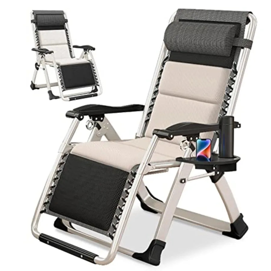Padded Zero Gravity Chair Folding Outdoor Lounge Chairs Adjustable Reclining Camping Chairs with Cup Holder Ergonomic Patio Law