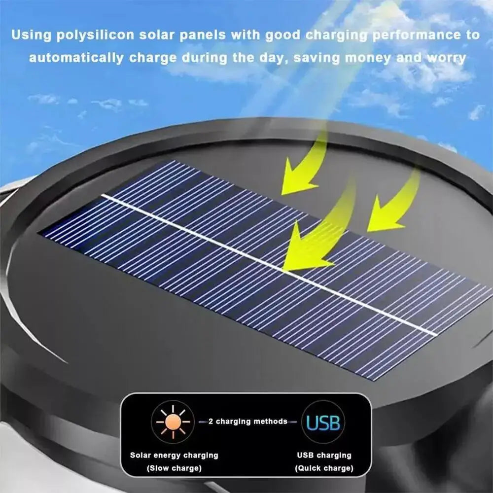 Solar/USB Rechargeable LED Spotlight Flashlight Searchlight 3000LM Bright