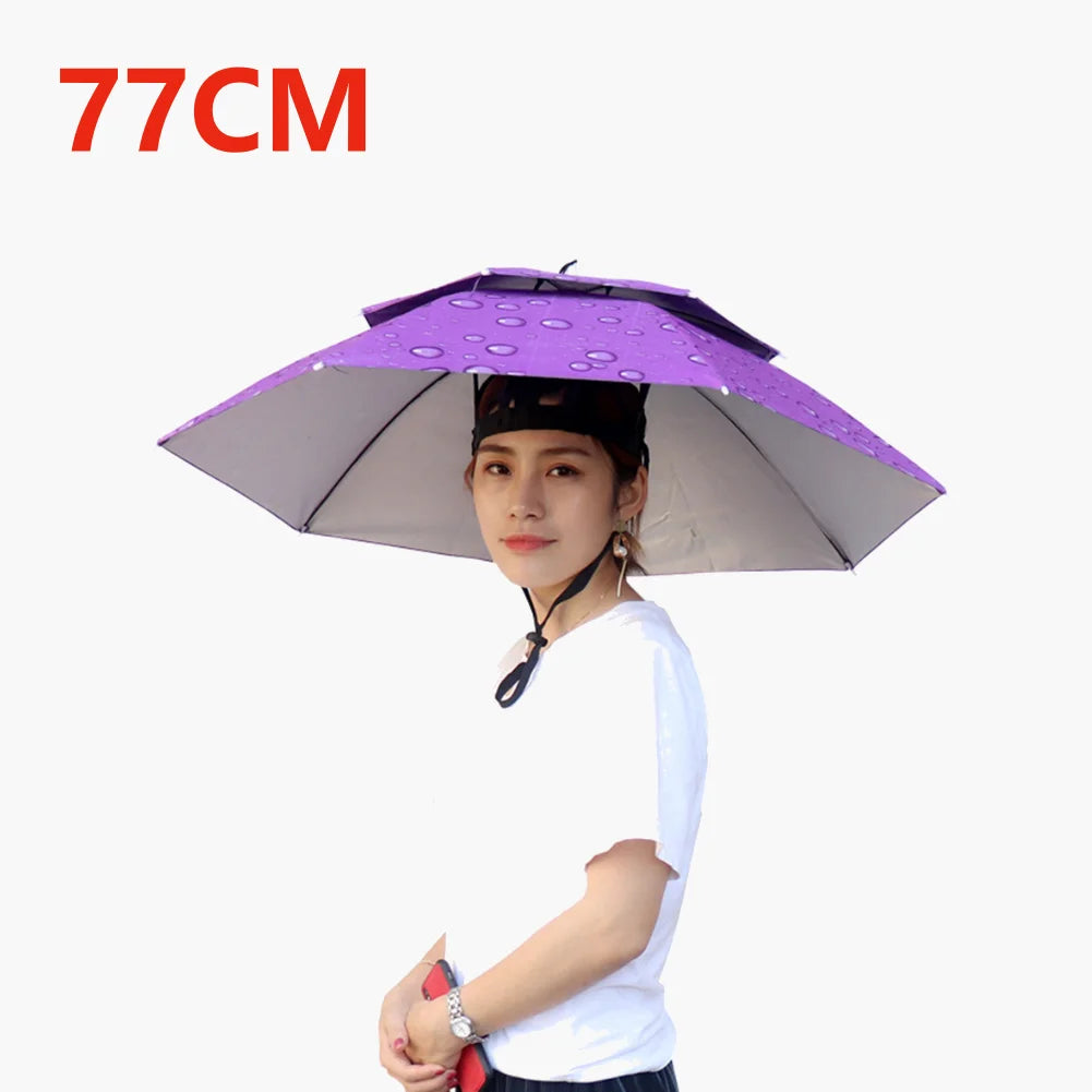 55/69/77/95cm Outdoor Fishing Caps Rain Umbrella Hat Foldable Fishing Sunshade Headwear Cap Waterproof Camping Beach Fishing Hat