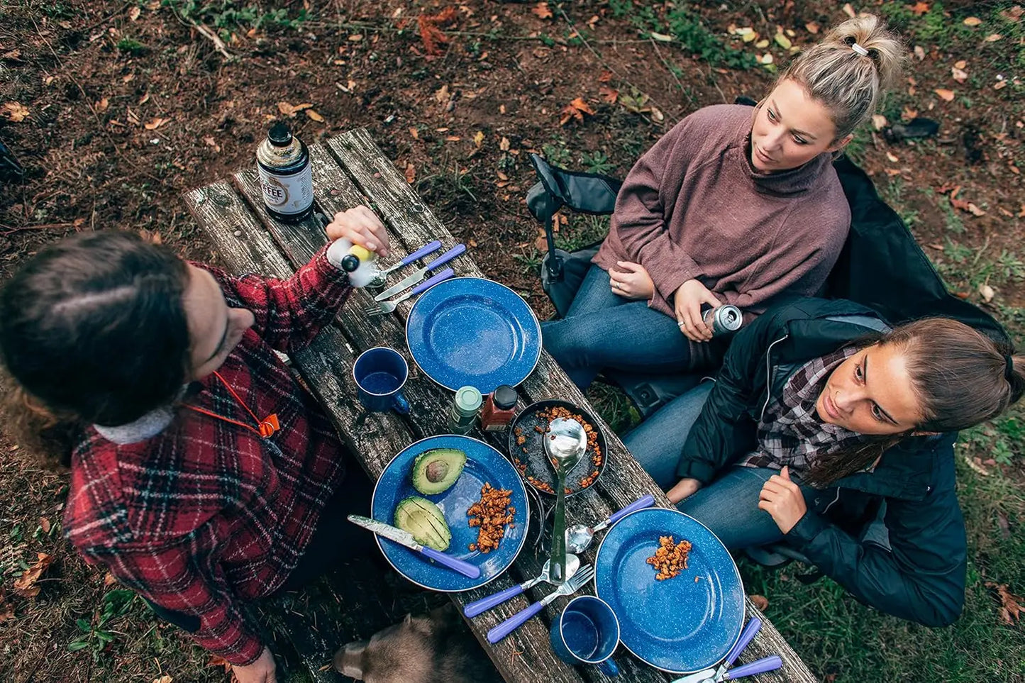 24-Piece Enamel Tableware Set for Camping & Backpacking - Lightweight, Durable Plates & Bowls for 4 People