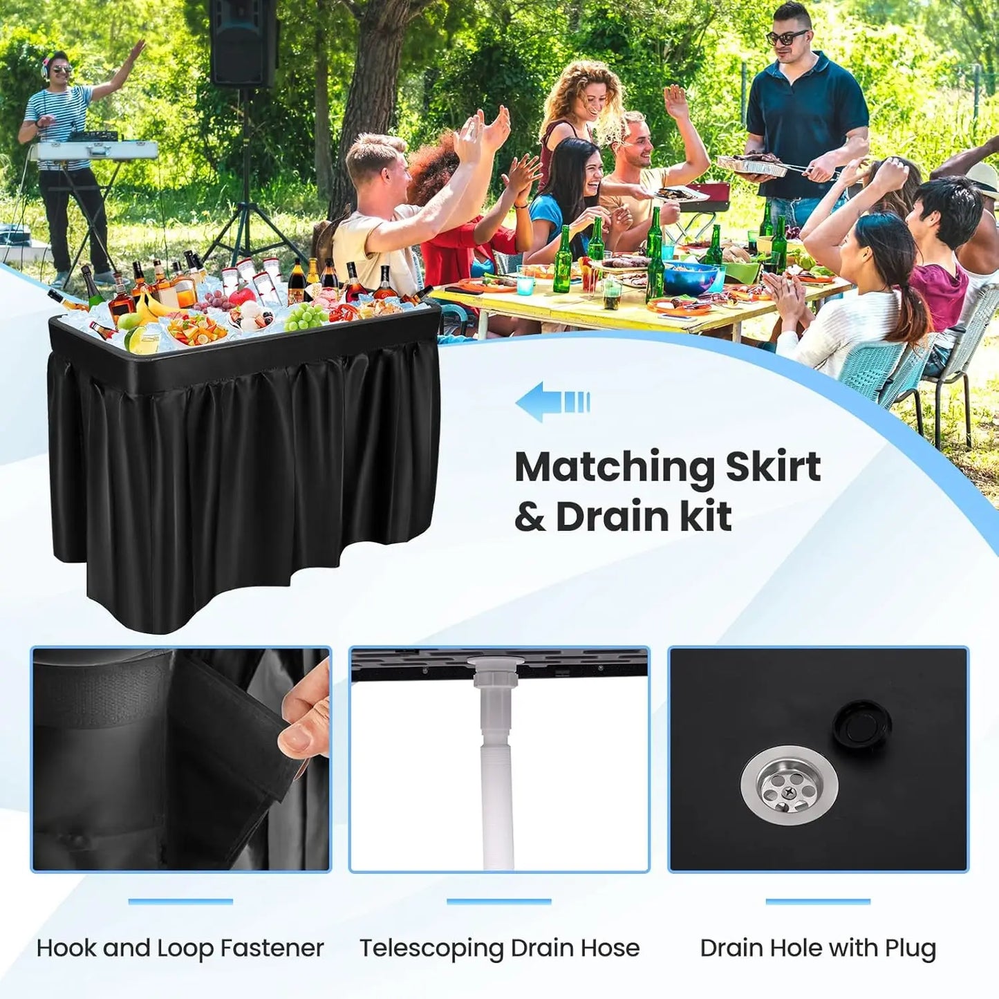 Folding Ice Cooler Table With Skirt And Drain Hose