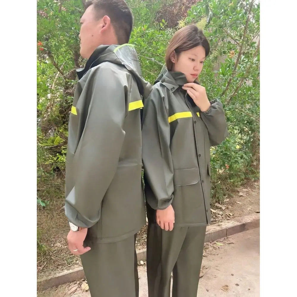 Thickened Hooded Rain Jacket And Pants Reflective Rainsuit For Men And Women, Back To School Supplies Insulation, Galentines, P