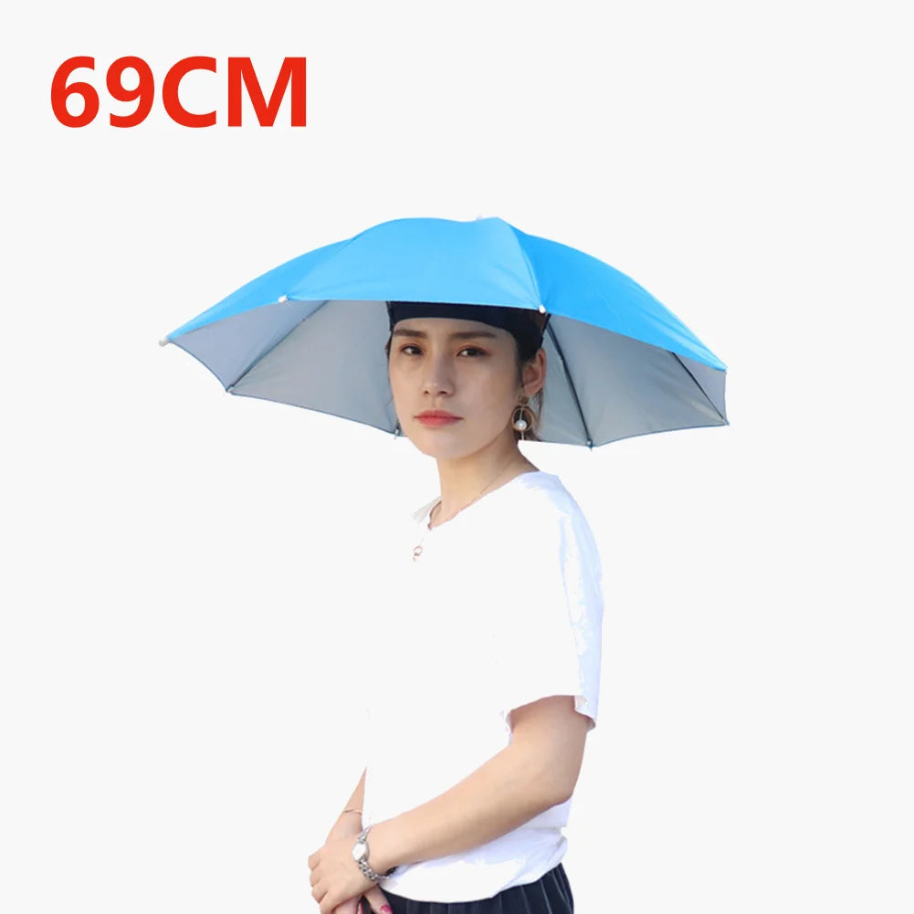 55/69/77/95cm Outdoor Fishing Caps Rain Umbrella Hat Foldable Fishing Sunshade Headwear Cap Waterproof Camping Beach Fishing Hat