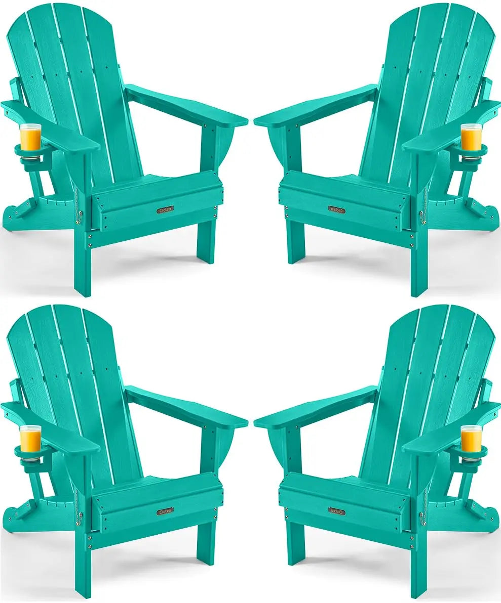 Weather Resistant Folding Adirondack Chair 4 Pack Plastic Fire Pit Lawn Chair with Cup Holder for Outdoor Patio, Custom