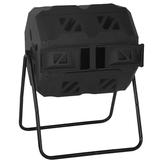 Outdoor Compost Bin, 43 Gallon Dual Chamber Tumbling Composting Bin with Sliding Doors for Garden Patio Kitchen YardBlack Door