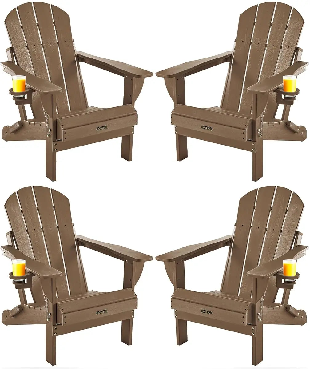 Weather Resistant Folding Adirondack Chair 4 Pack Plastic Fire Pit Lawn Chair with Cup Holder for Outdoor Patio, Custom